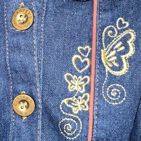 Vintage Carters Baby Girl Denim Belted Embroidered Butterfly Western Dress 12M - Picture 6 of 9